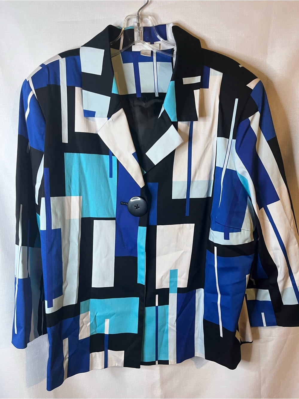 Dress Barn Blue, Black & White Geometric Women's Blazer